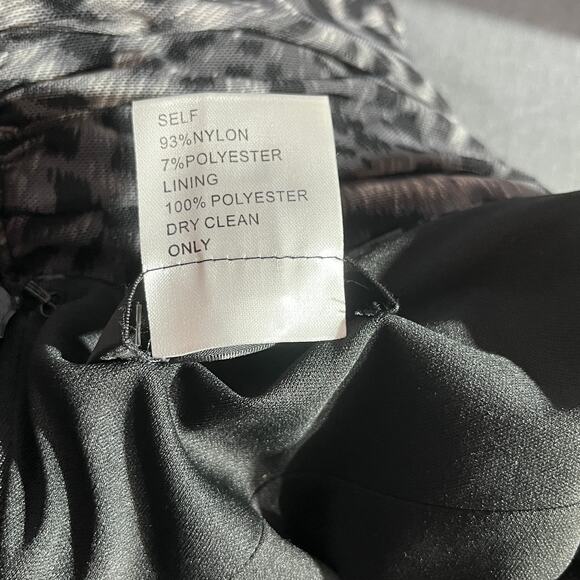 Tadashi Shoji Dress Womens Large Gray Leopard Print Ruched Sheath Cocktail Party - Picture 7 of 10